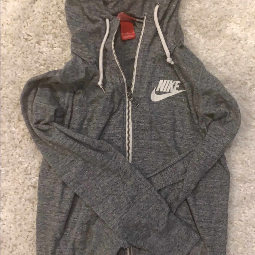 Gray Nike zip up with hood